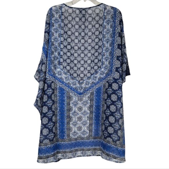 Catherines Scarf Print Kimono Blue Lace 2X/3X Casual Weekend Everyday Feminine - Picture 7 of 10